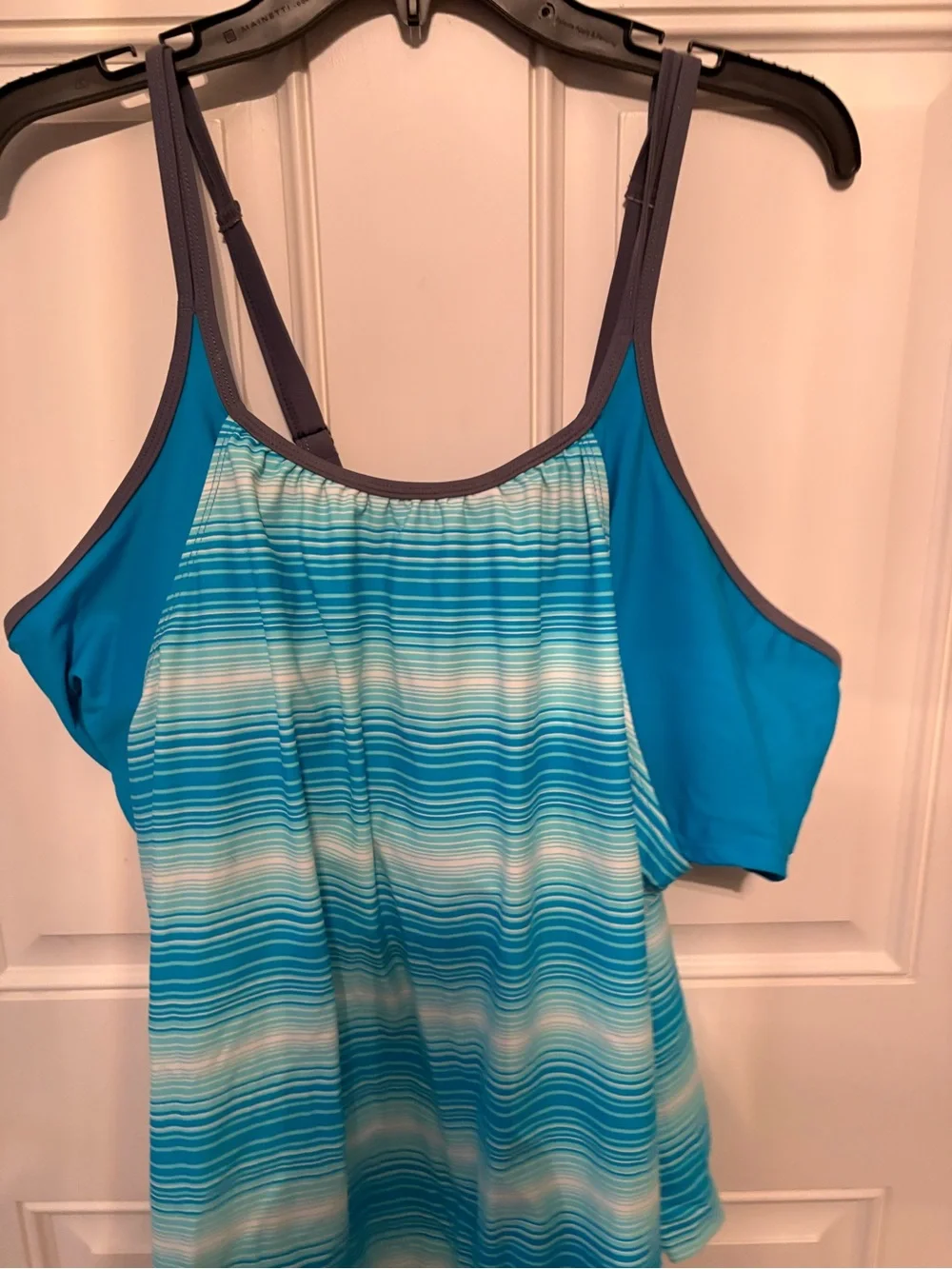 Free Country Turquoise Blue Striped Swim Tankini